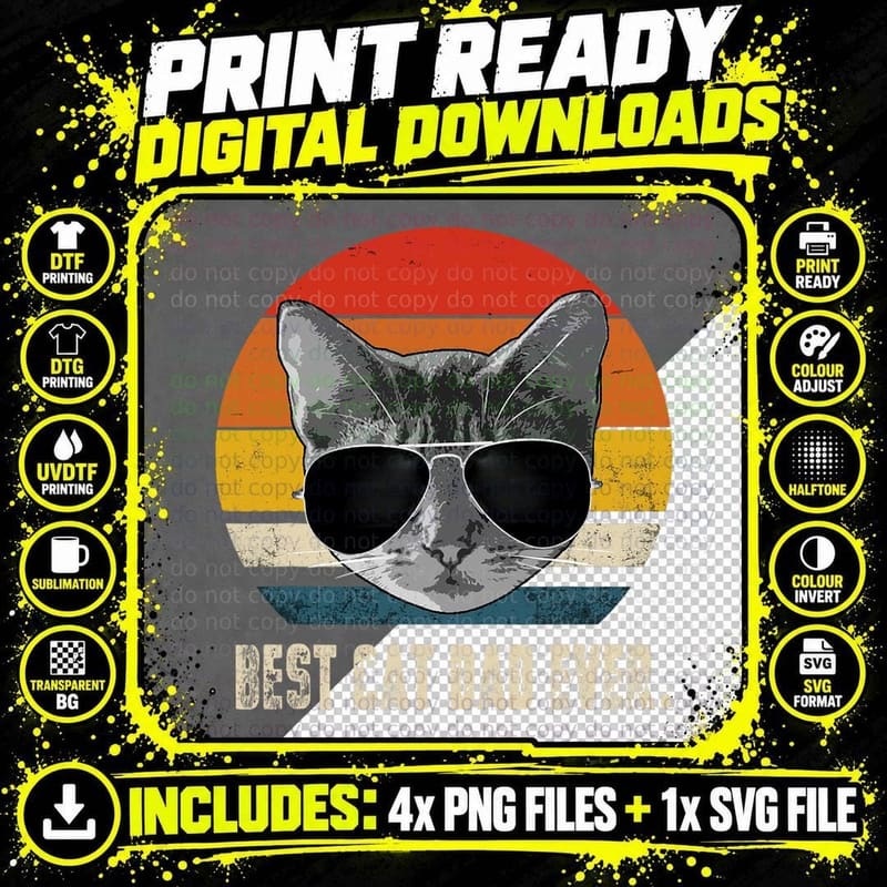Best Cat Dad Ever Shirt Vintage Retro Cat Daddy Cat Png SVG Digital Bundle