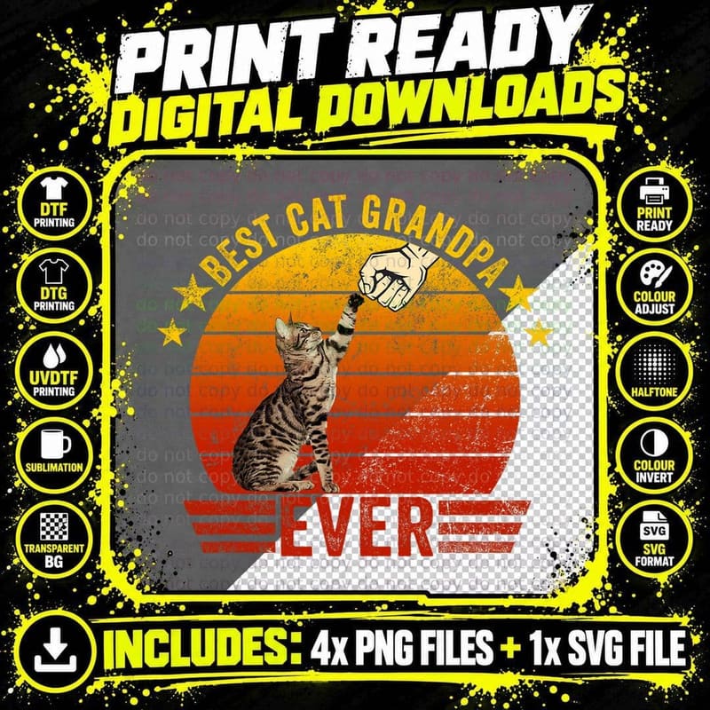 Best Cat Grandpa Ever Funny Fist Bump Gesture Vintage Png SVG Digital Bundle