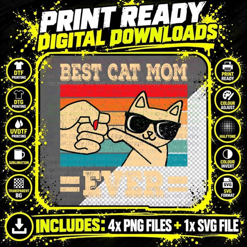 Best Cat Mom Ever Funny Cat Retro Vintage Cat Lover Png SVG Digital Bundle