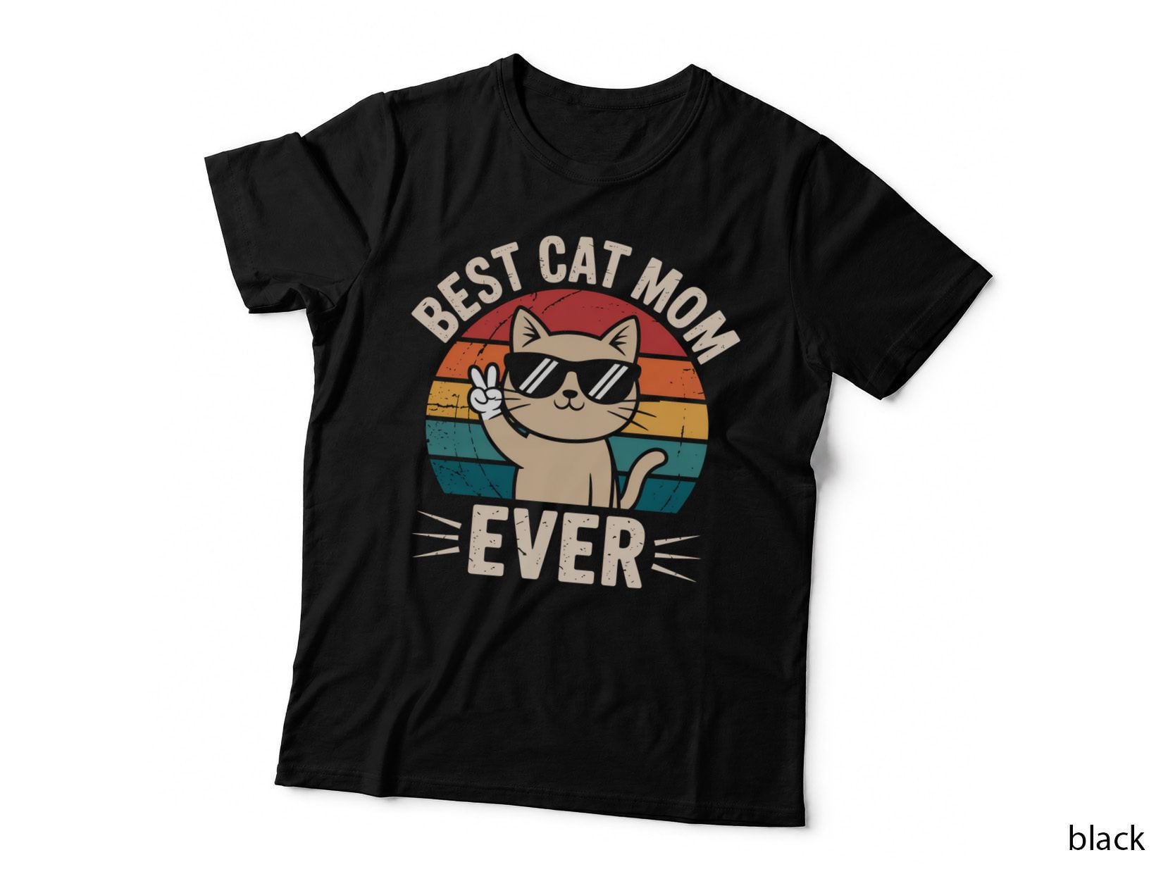 Best Cat Mom Ever Funny Mama T-Shirt, Cool Cat Peace Sign Graphic Tee