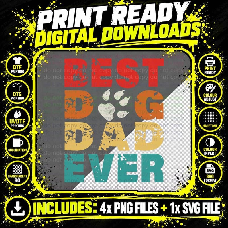 Best Dog Dad Ever Vintage Retro Style Fathers Day Dog Png SVG Digital Bundle