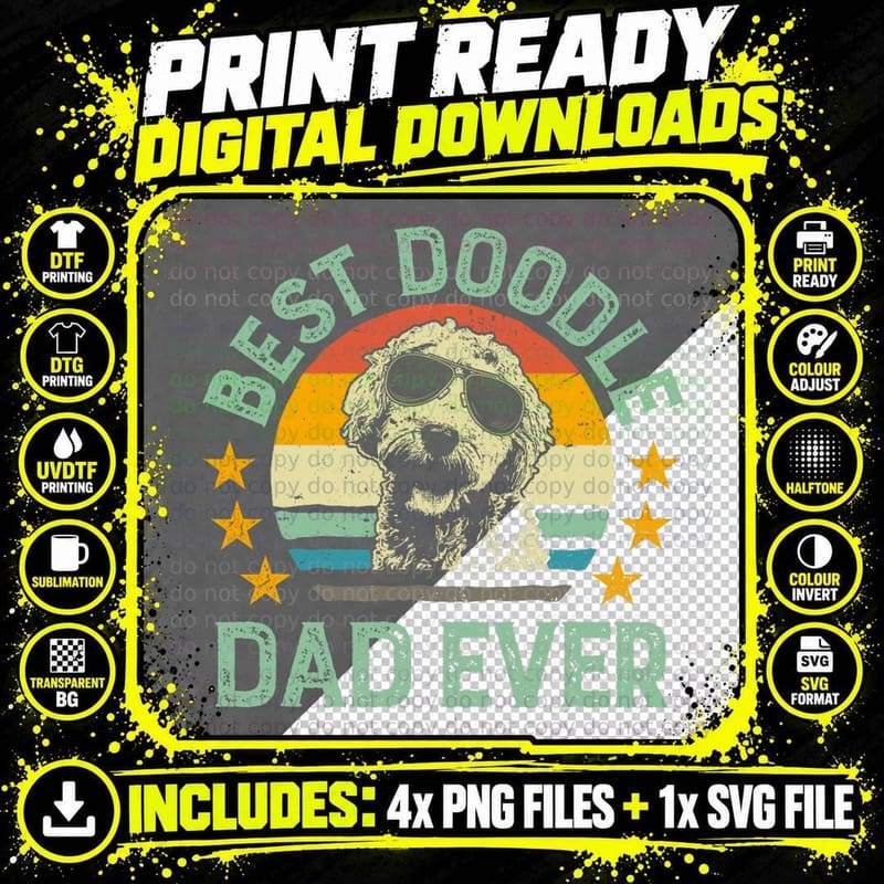 Best Doodle Dad Ever Tshirt Goldendoodle Dad Retro Tee Png SVG Digital Bundle