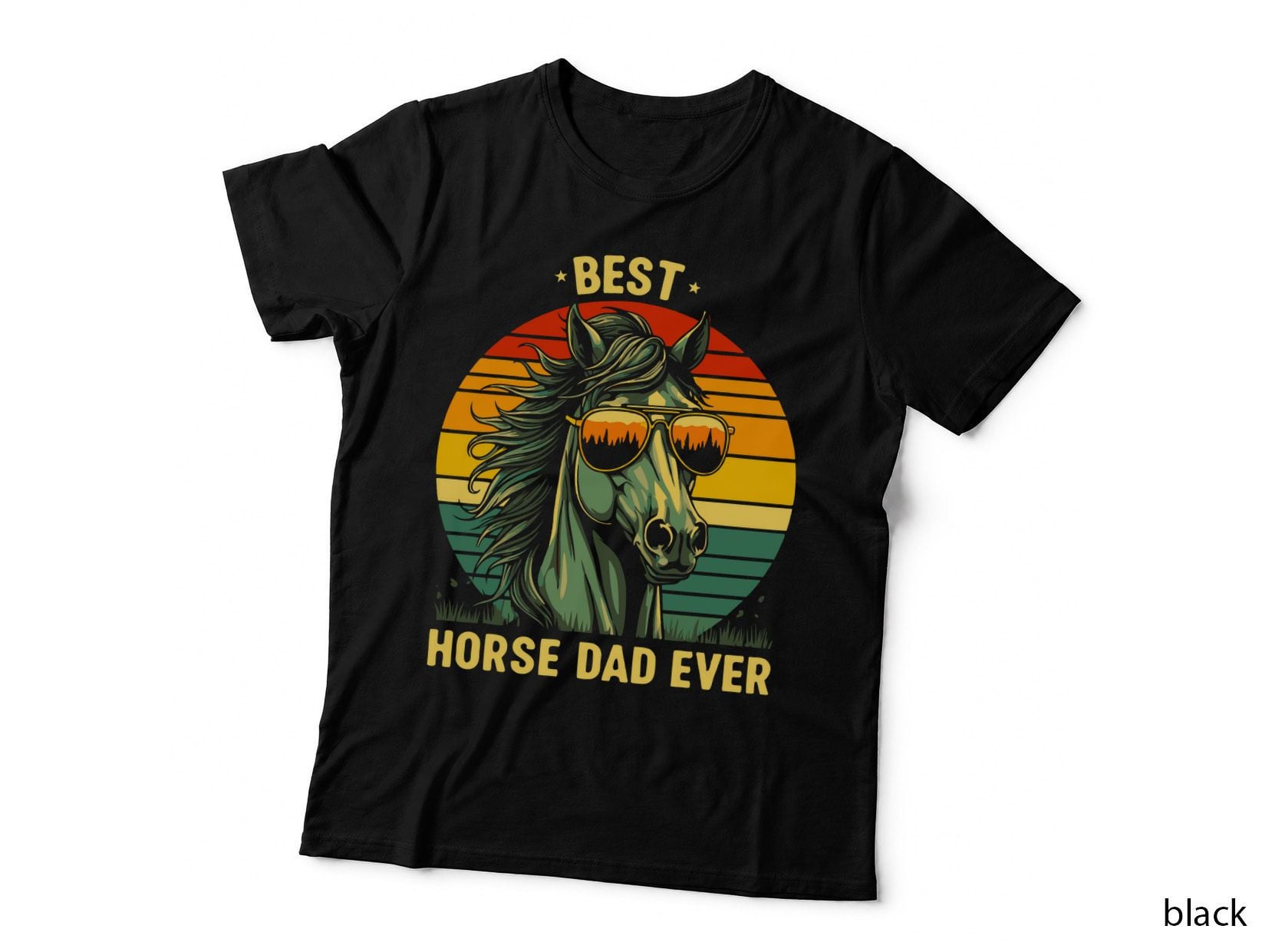 Best Horse Dad Ever Horse T-Shirt, Horse Wearing Sunglasses with Graphic Tee