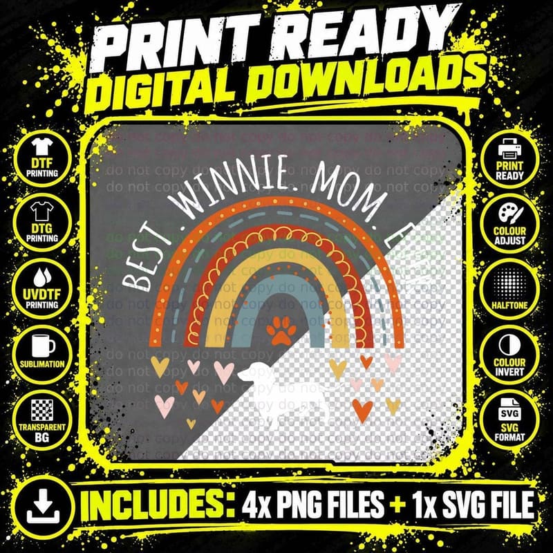 Best Winnie Mom Ever Rainbow Gifts Dachshund Lover Dog Png SVG Digital Bundle