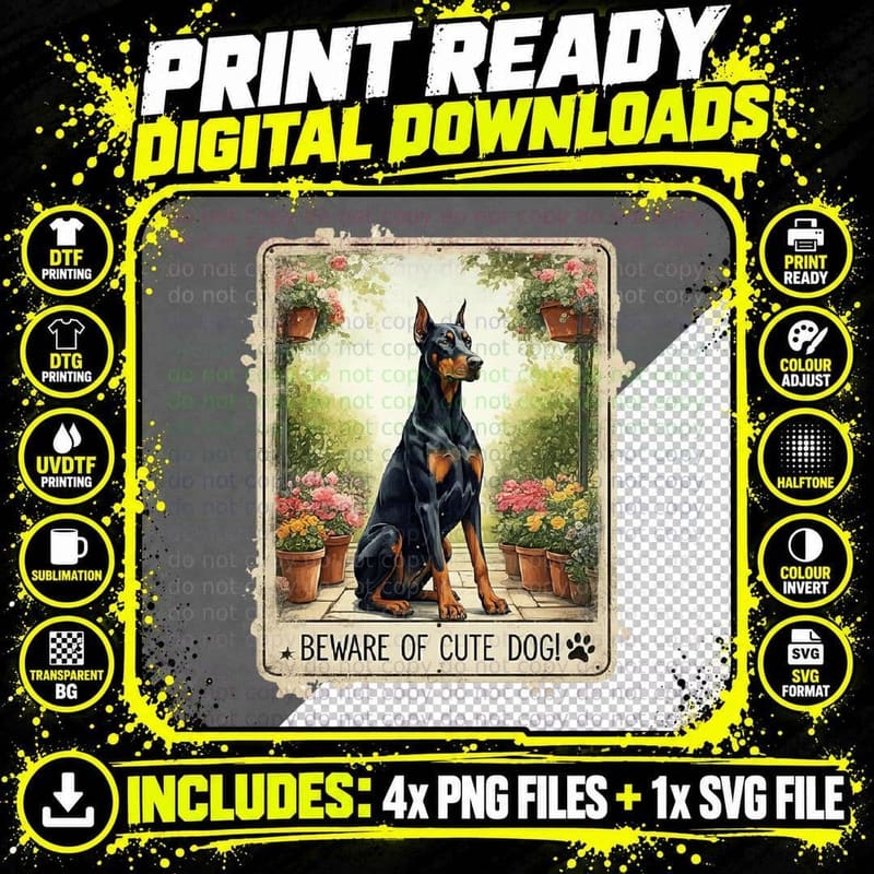 Beware of Cute Dog! Funny Dog T-Shirt Png SVG Digital Bundle