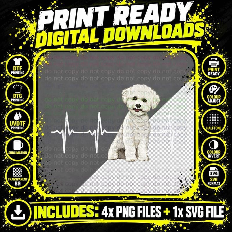 Bichons Frise Heartbeat Dog Lover, Bichon Lovers Gift Png SVG Digital Bundle