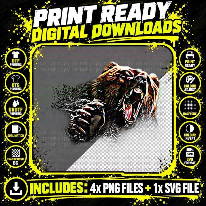 Big Alaska Grizzly Bear Clothing & Apparel - Grizzly Png SVG Digital Bundle