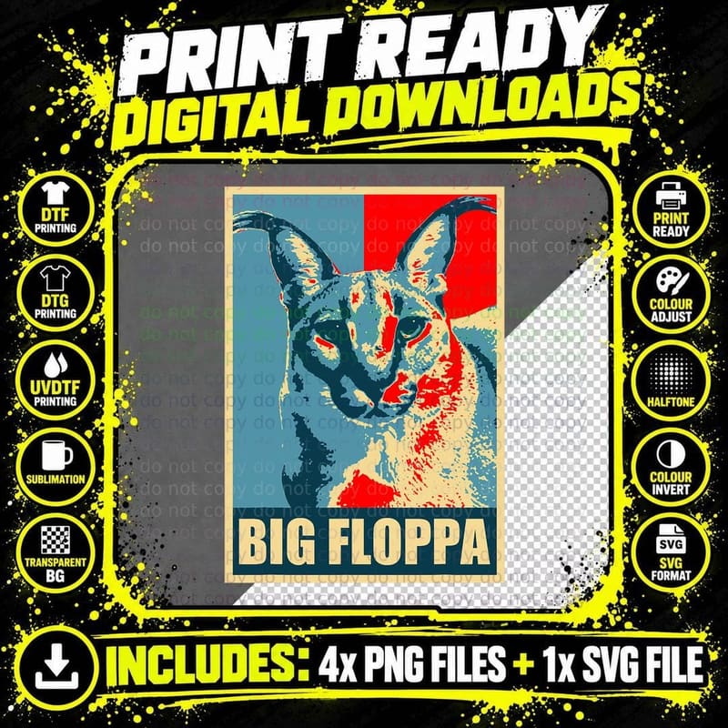 Big Floppa Caracal Cat Meme, Funny Animal, Streetwear Png SVG Digital Bundle
