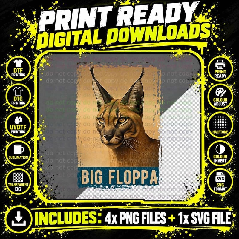 Big Floppa Shirt for Kids Meme Cute Caracal Cat Vintage Png SVG Digital Bundle