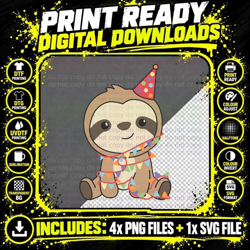 Birthday Sloth for Kids a Birthday Sloth T-Shirt Png SVG Digital Bundle