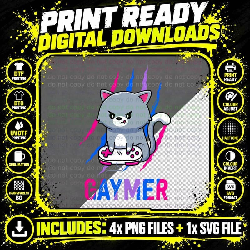 Bisexual Gaymer Geek Pride LGBT Video Game Lovers Gift Png SVG Digital Bundle