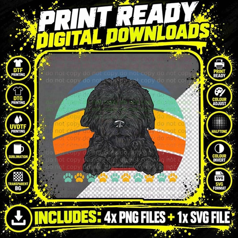 Black Goldendoodle Retro Vintage Dood Doodle Dog, Men's Png SVG Digital Bundle