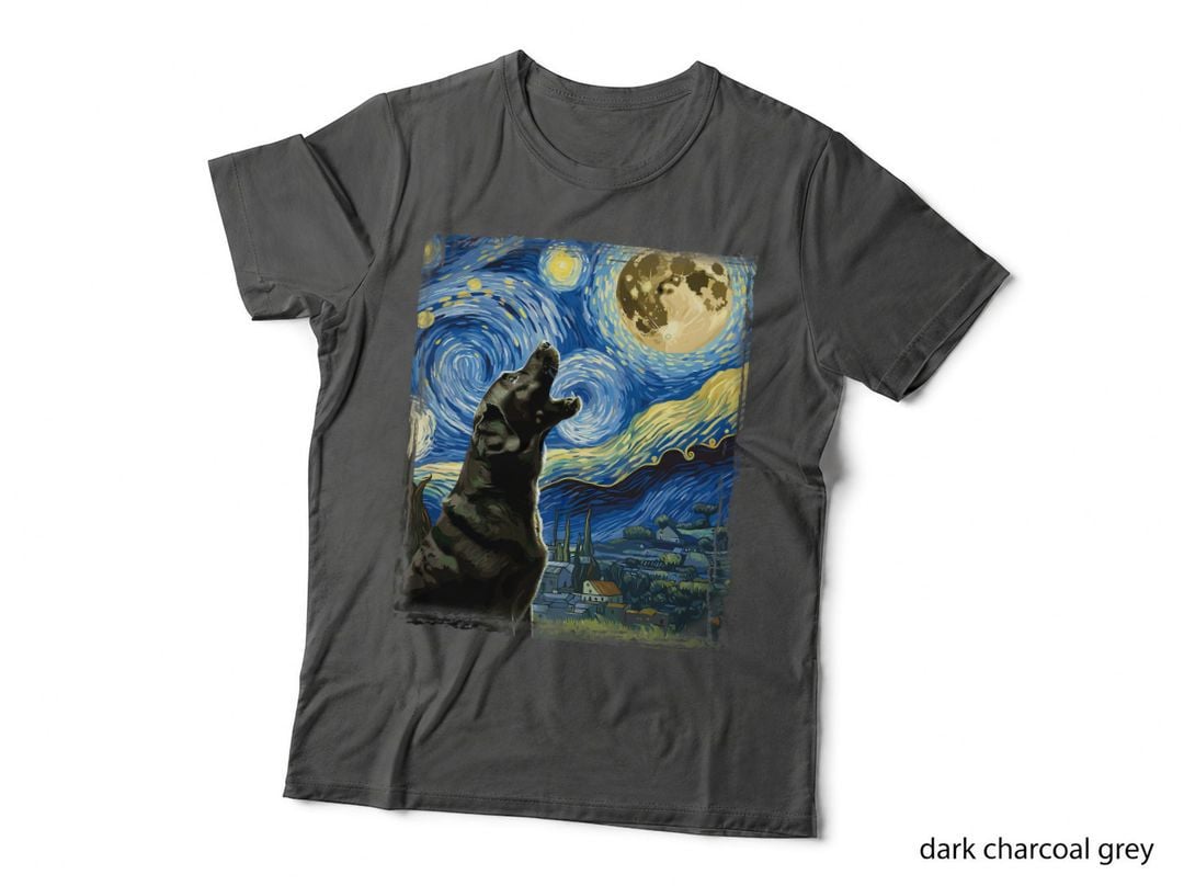 Black Lab Dog Canine Art Van Gogh Starry Night Labrador T-Shirt