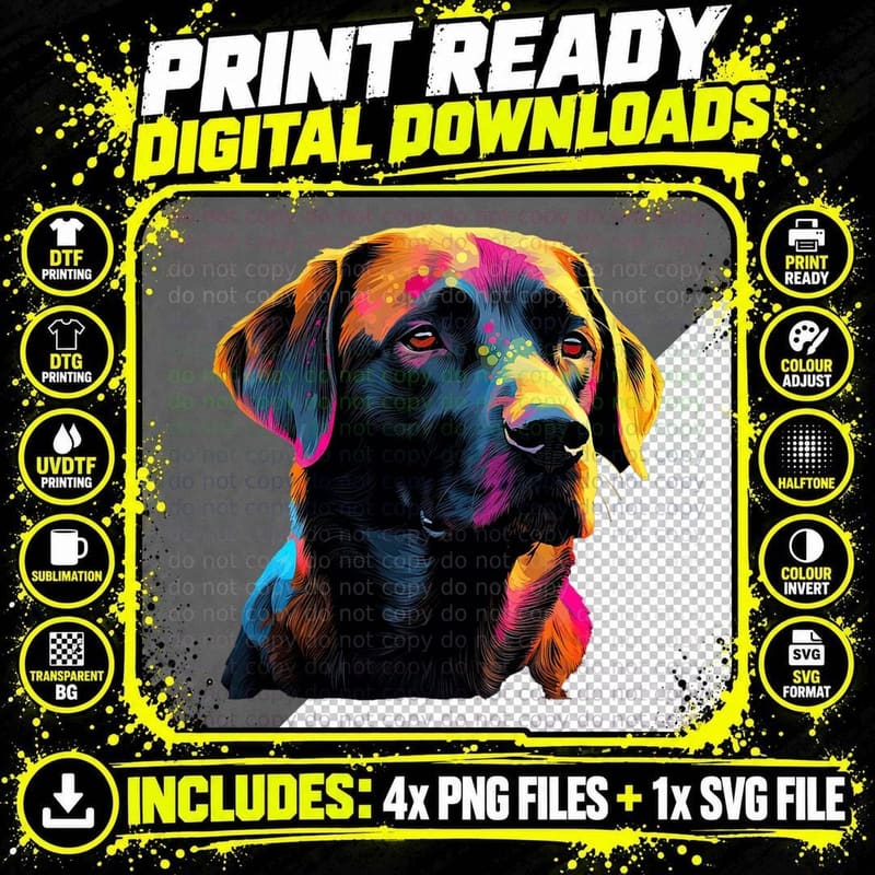 Black Labrador Lover Colorful Pop Art Black Lab Png SVG Digital Bundle