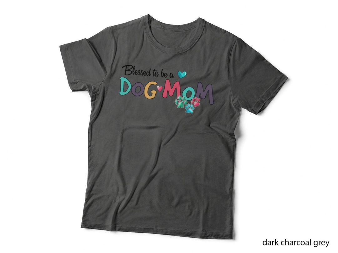 Blessed to Be a Dog Mom Mothers Day T-Shirt, Colorful Paw Prints on a Dog Mom
