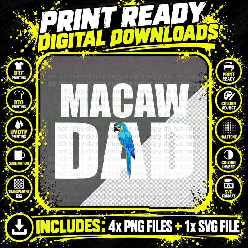 Blue and Gold Macaw T-Shirt, Macaw Dad Macaw Tee Png SVG Digital Bundle