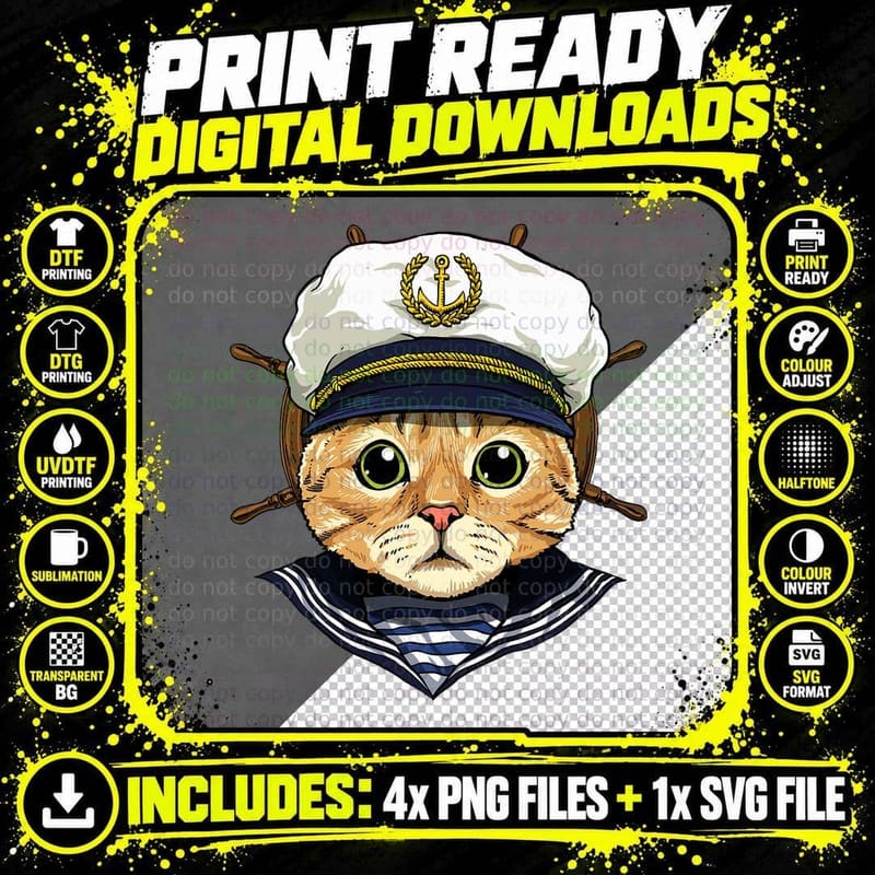 Boat Captain Cat Sailing Boat Lover Owners Sailor Cat Png SVG Digital Bundle
