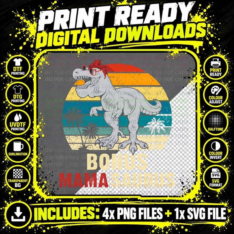 Bonus Mamasaurus Funny Mama T-Shirt Png SVG Digital Bundle