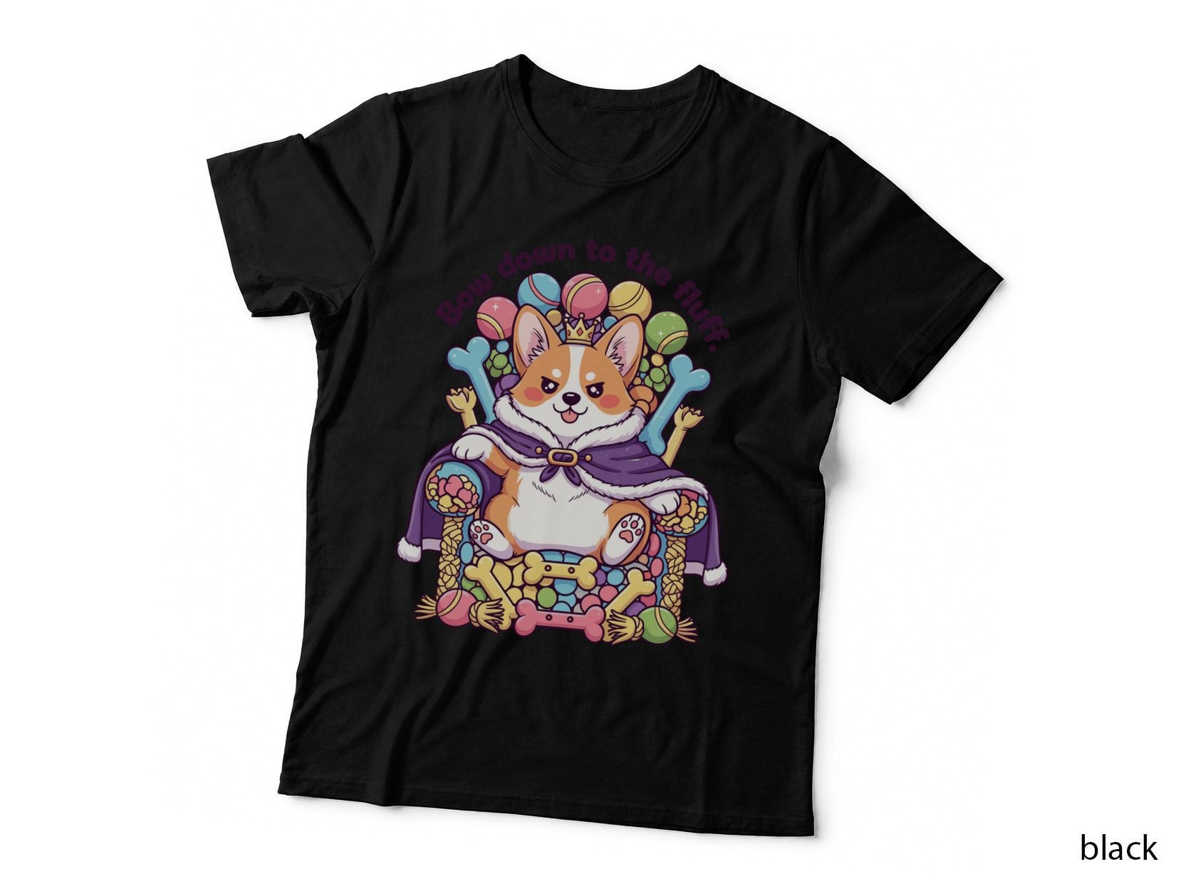 Bow Down to the Fluff. Funny Dog T-Shirt, Adorable Corgi Surrounded by Toys