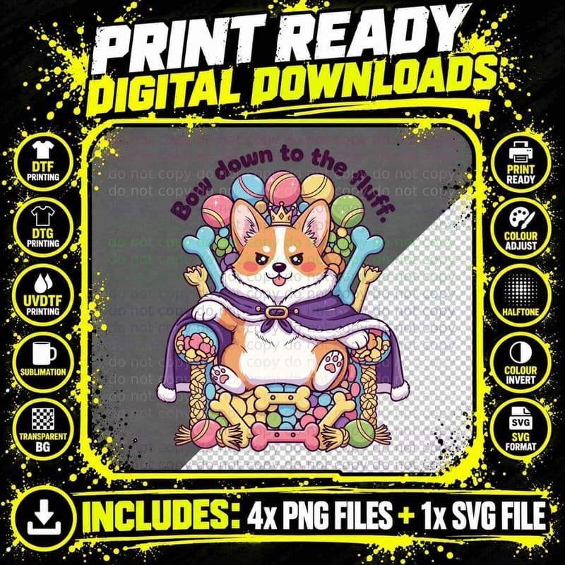 Bow Down to the Fluff. Funny Dog T-Shirt Png SVG Digital Bundle