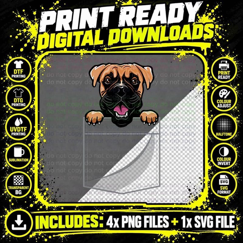 Boxer in a Pocket, Funny Pet, Dog Lover Gift Png SVG Digital Bundle