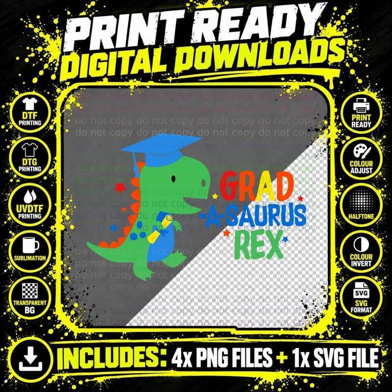 Boys Graduation Dinosaur Trex Matching Family Party Png SVG Digital Bundle