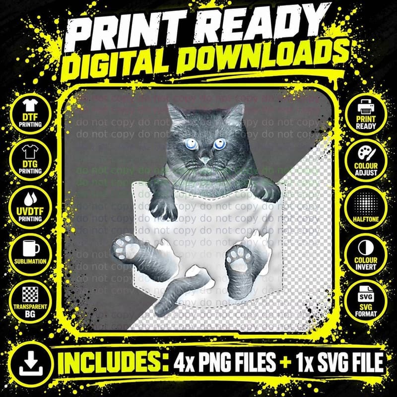 British Shorthair Cat in Pocket, Cat Lover Gift Png SVG Digital Bundle