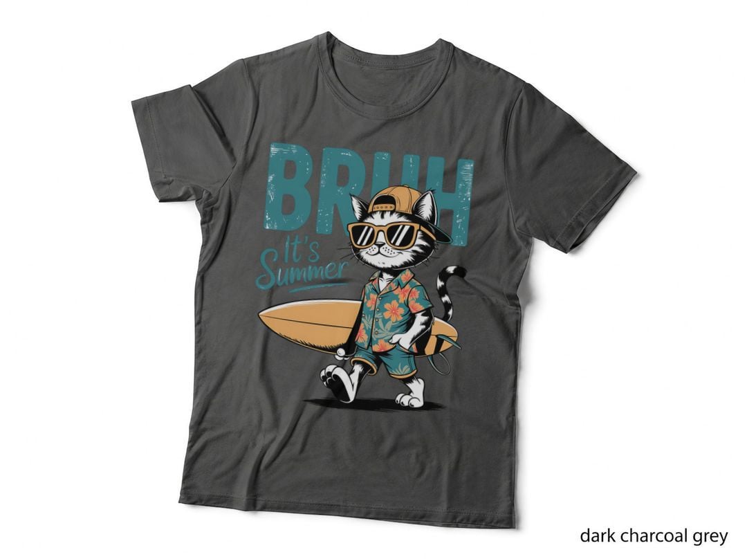 Bro It's Summer T-Shirt, Cat Surfer Surfboard Tropical Vibes Sunny Tee