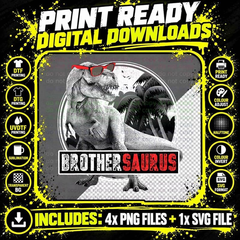 Brothersaurus T Rex Dinosaur Brother Saurus Family Png SVG Digital Bundle