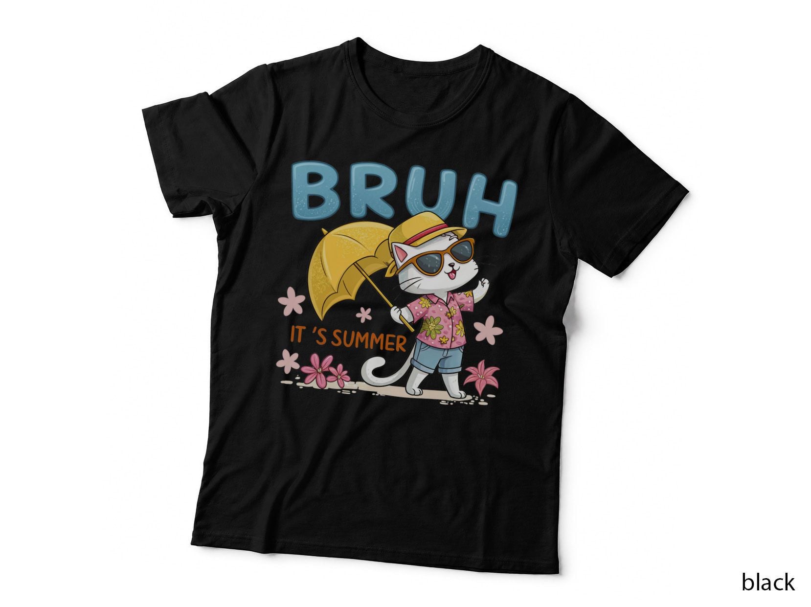 Bruh It's Summer T-Shirt, Cat in Summer Outfit Parasol Sunny Tee
