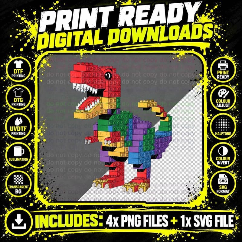 Building Blocks T-Rex T-Shirt, Brick Builder Dinosaur Png SVG Digital Bundle