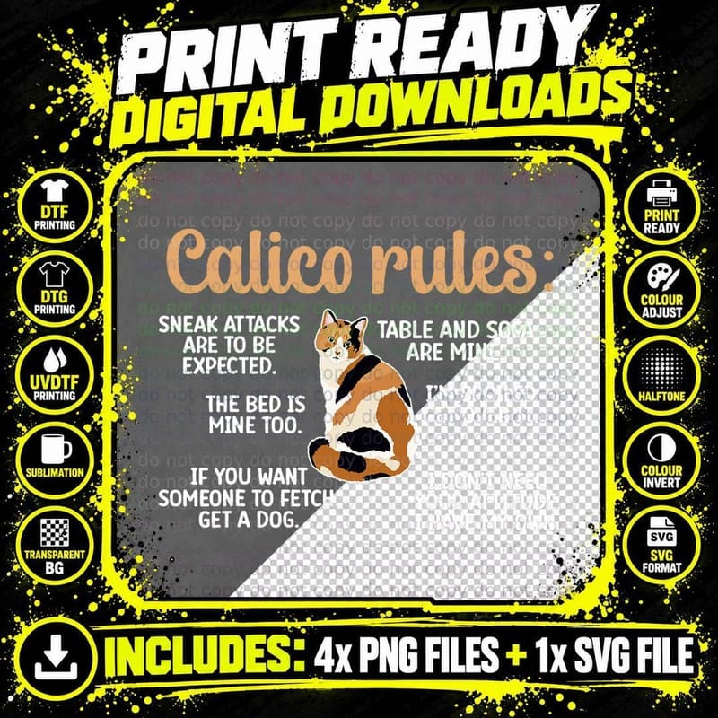 Calico Cat Rules Calico Cat Lover Calico Cat Owner Png SVG Digital Bundle