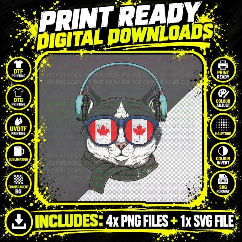 Canada Flag Canadian Cat Sunglasses Funny Men Women Kids Png SVG Digital Bundle