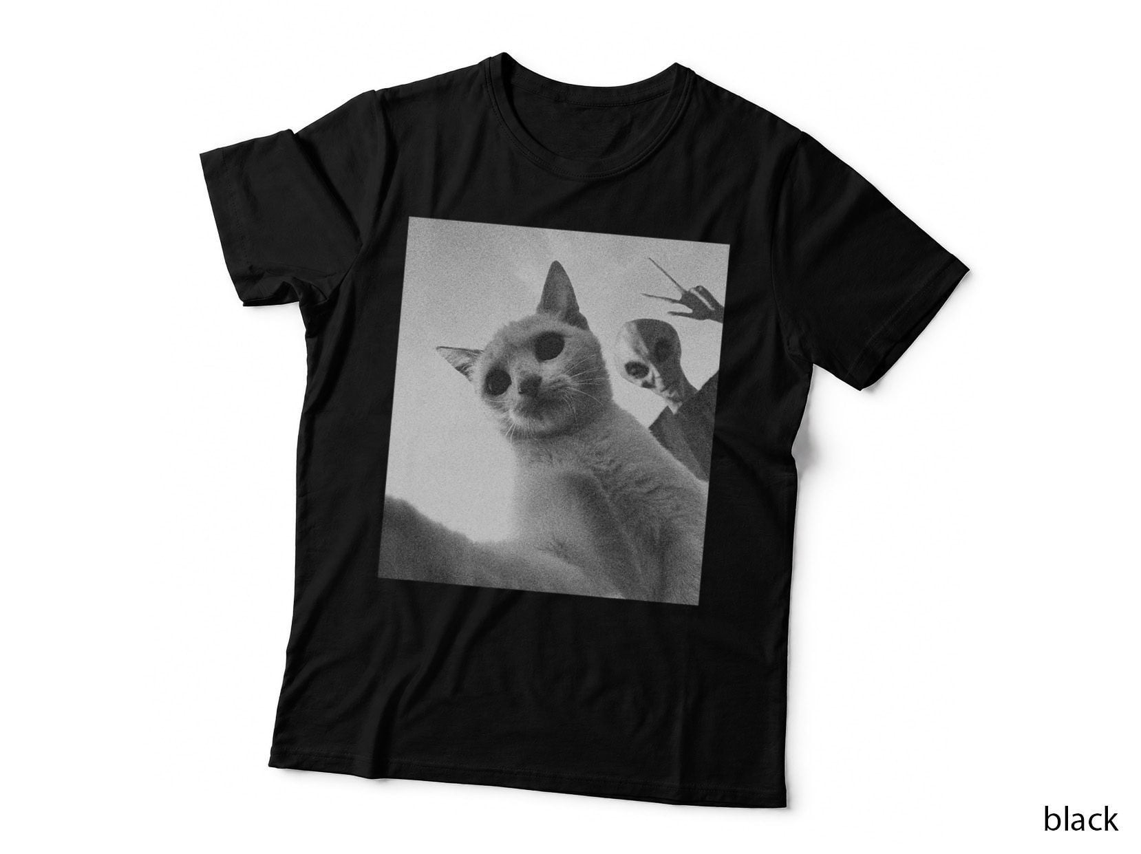Cat Alien UFO Selfie with Peace and Love Sign Funny, Space Theme T-Shirt