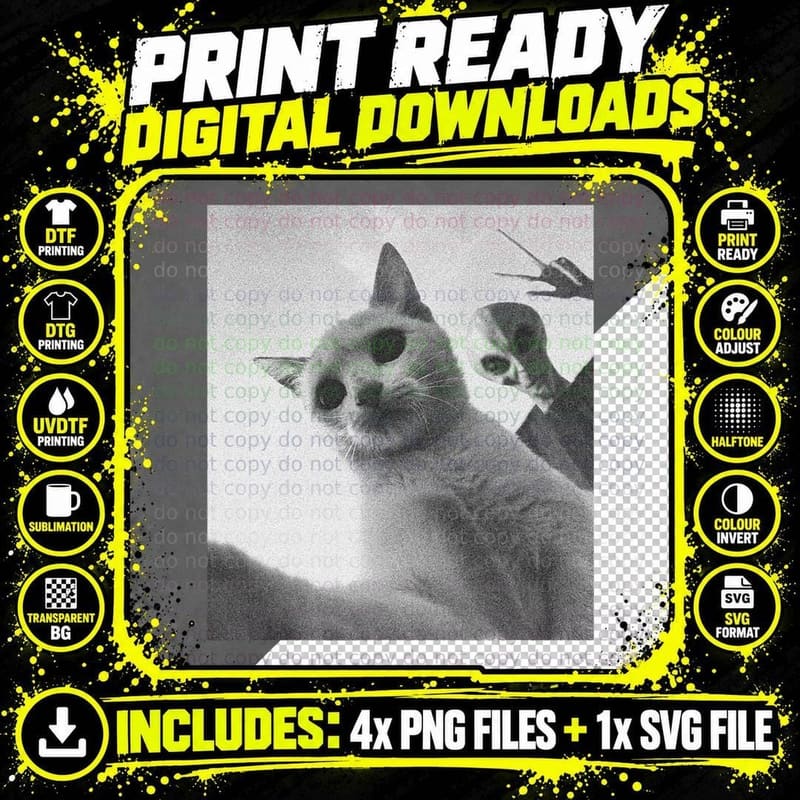 Cat Alien UFO Selfie with Peace and Love Sign Funny Png SVG Digital Bundle