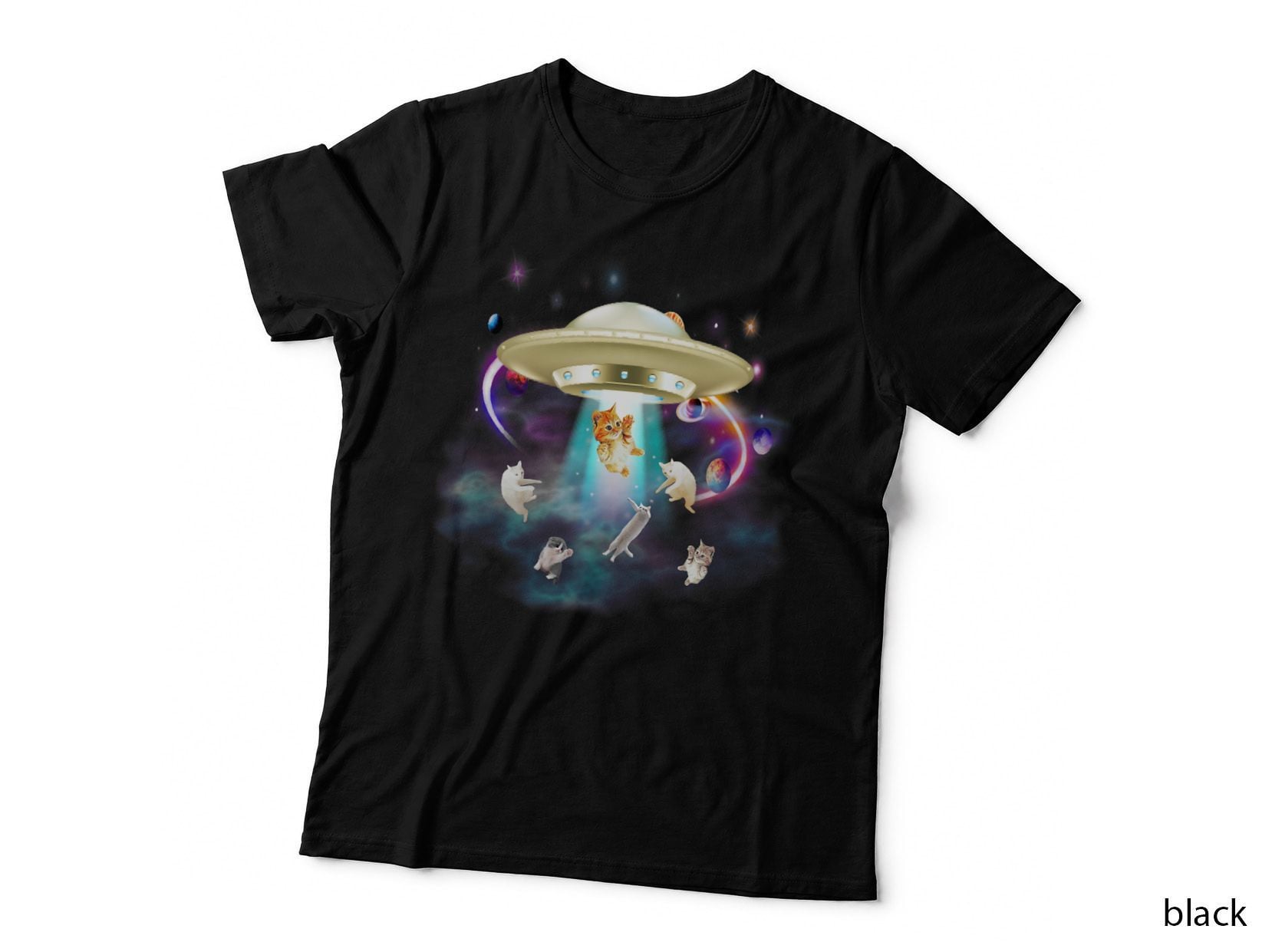 Cat Alien UFO Shirt for Men Women Kids Cat Lover Funny T-Shirt