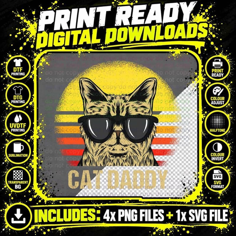 Cat Daddy Father's Day Cat Dad, Men's Gift Png SVG Digital Bundle