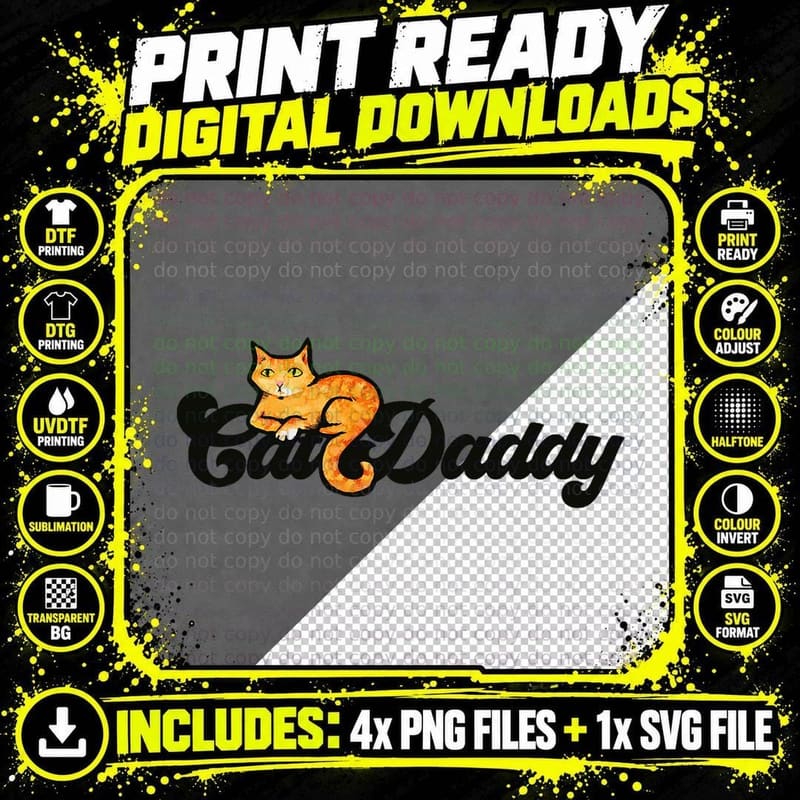 Cat Daddy Fun Cat Humor, Funny Cat Dad, Pet Lover Gift Png SVG Digital Bundle