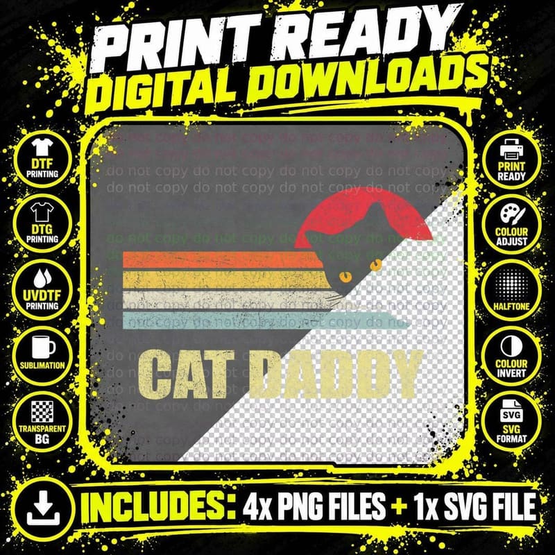 Cat Daddy Men Vintage Retro Black Cats Dad Fathers Day Png SVG Digital Bundle