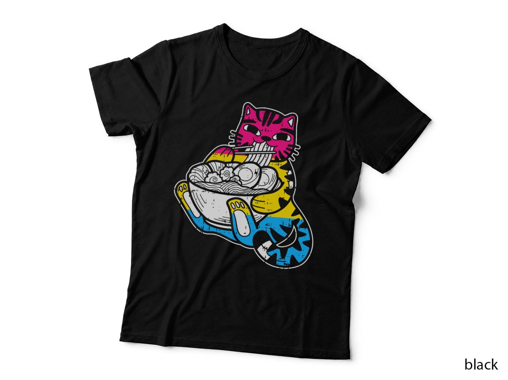 Cat Eating Ramen Pansexual Pride LGBT-Q Funny Kitten T-Shirt