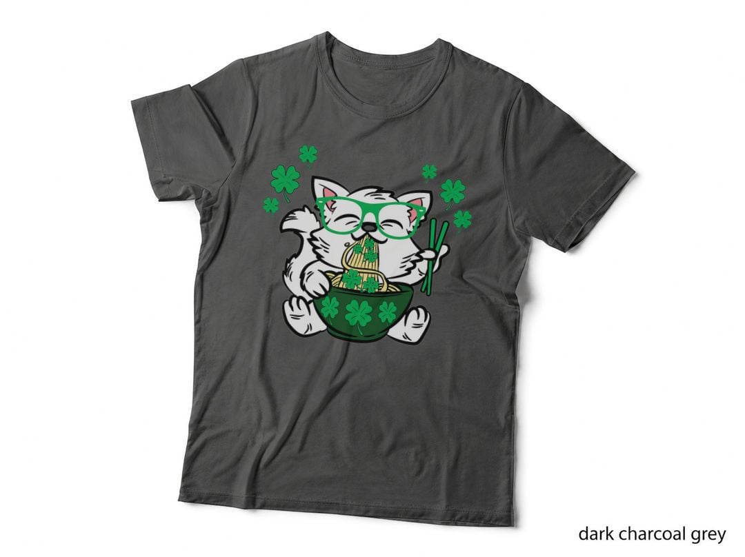 Cat Eating Ramen St Patricks Day Japanese Food Shamrock T-Shirt
