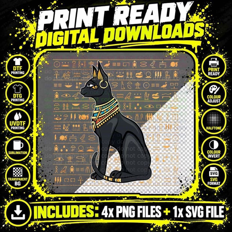 Cat Goddess Bastet Hieroglyphs Egyptian, Ancient Egypt Png SVG Digital Bundle