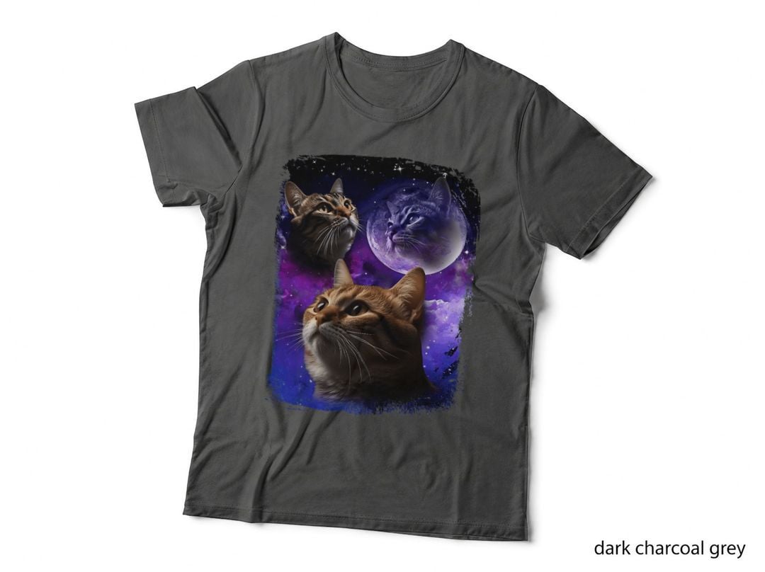 Cat Howling at Moon Galaxy Funny Three Cats Howl Wolf Meme T-Shirt
