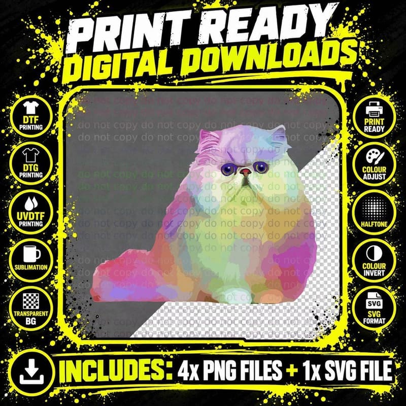 Cat Lover Gifts Persian Cat Colorful Persian Cat Mens Png SVG Digital Bundle