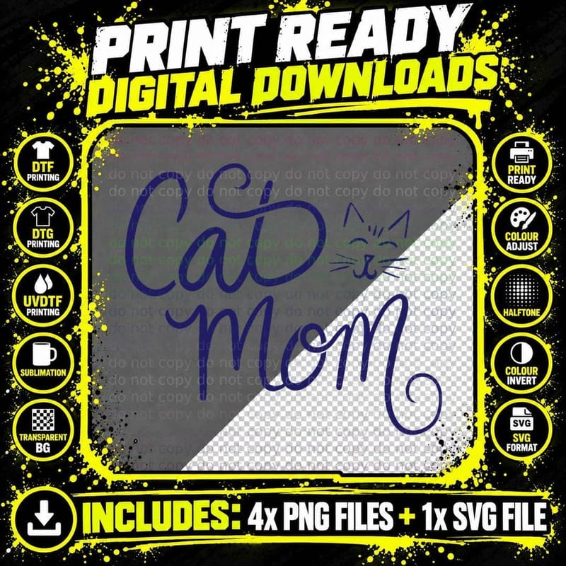 Cat Mom Art Crazy Cat Lady Gifts Fun, Cat Lover Png SVG Digital Bundle