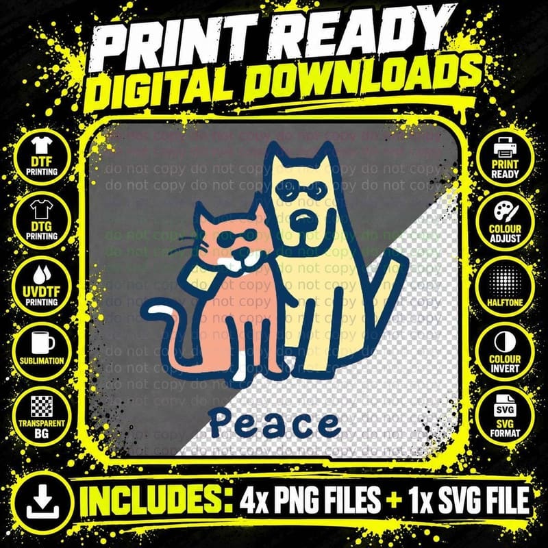 Cat Mom Dog Mom Peace Together I Love Pets Png SVG Digital Bundle