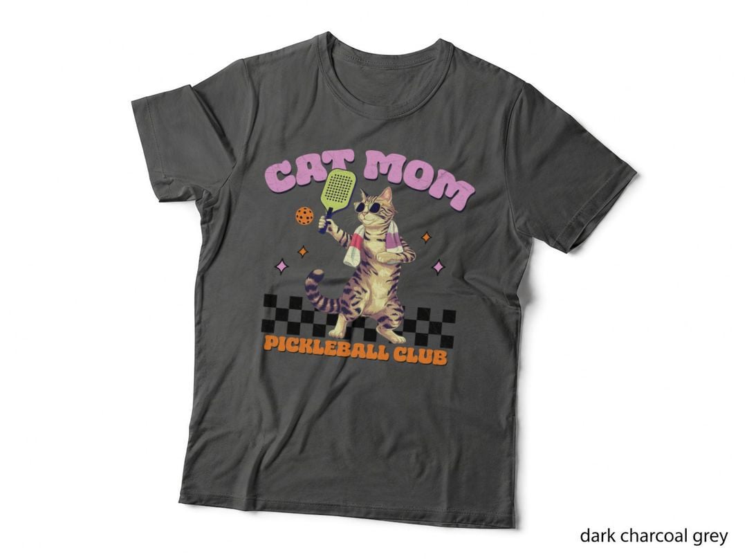 Cat Mom Pickleball Club Pickleball T-Shirt, Cat Playing Pickleball with Graphic