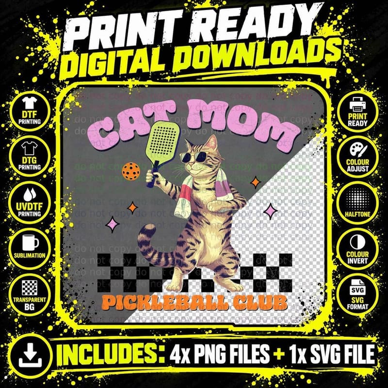 Cat Mom Pickleball Club Pickleball T-Shirt Png SVG Digital Bundle