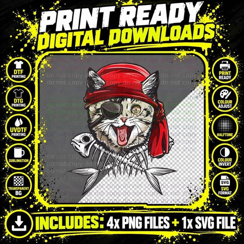 Cat Pirate Boys Men Jolly Roger Flag Skull and Png SVG Digital Bundle