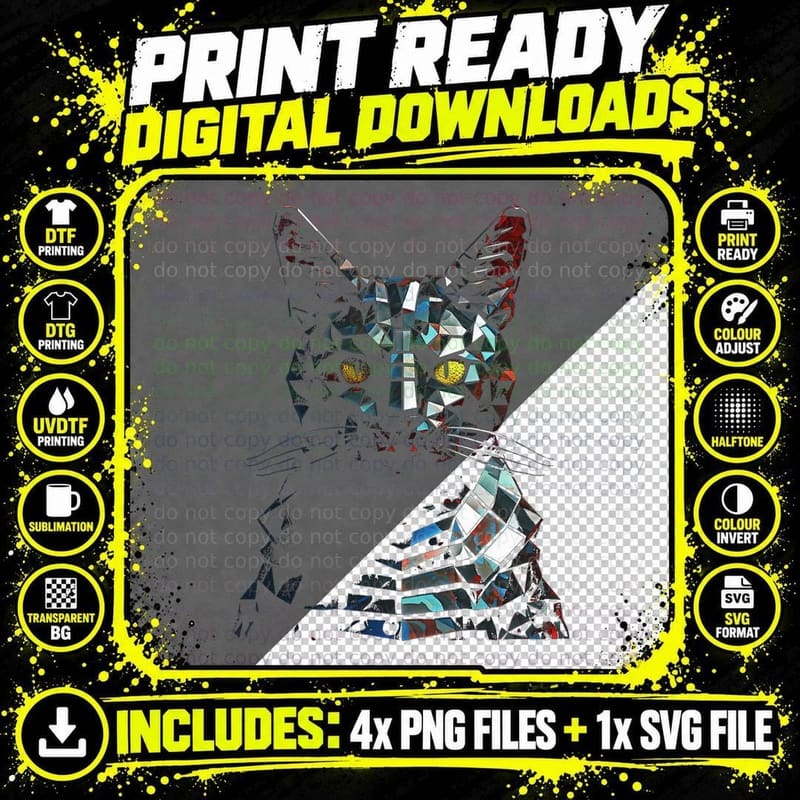 Cat Polygon Fantasy Artwork - Cat Motif Animal Cat Png SVG Digital Bundle